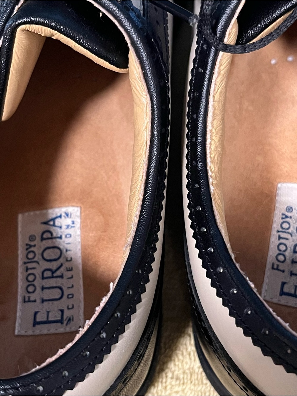 NEW FootJoy Europa Women’s Golf Shoes Sz 10 Black Beige Wingtip Oxford Leather - Picture 6 of 8